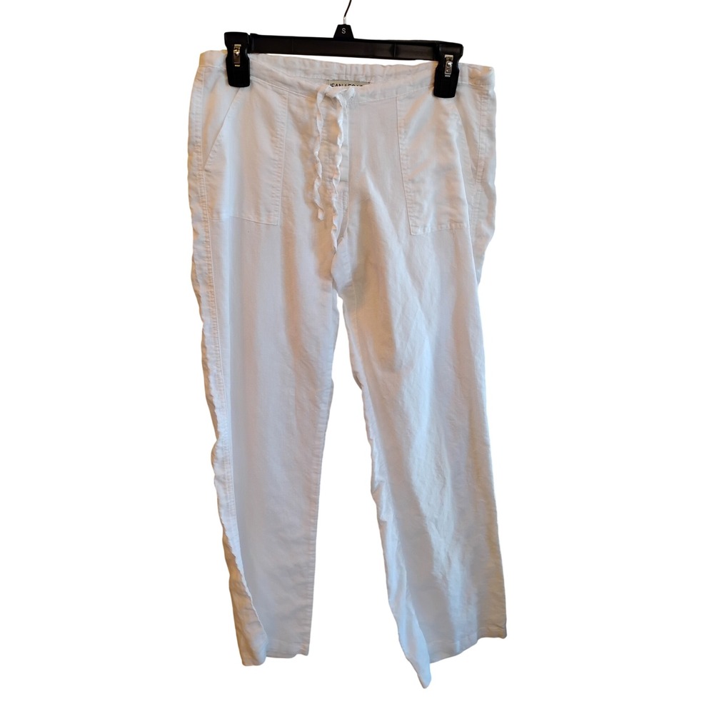 Jean Legacy White Linen Cotton Blend Drawstring Pants Small Beach Casual Relaxed